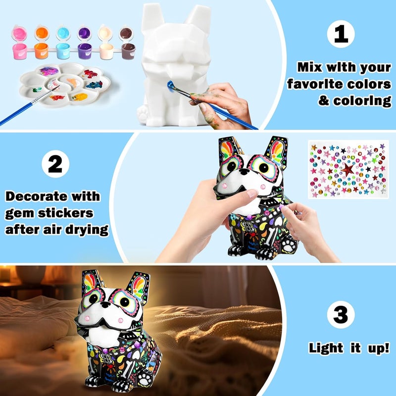 FUNZBO Paint Your Own Dog French Bulldog Lamp Kit - Arts and Crafts Supplies Painting Kits for Kids Teens, DIY Night Light Dog Toy for Toddler Girl Boy 3 4 5 6 7 8 9 10 11 12 Christmas Birthday Gifts - Image 5
